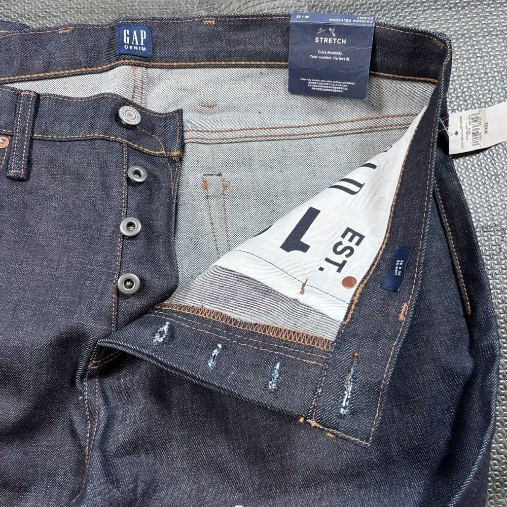 GAP Jeans Mens 36x32 Blue Kaihara Selvedge Denim Skinny NEW Raw Indigo Deadstock